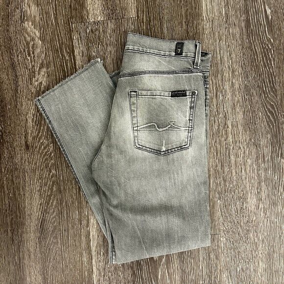 7 For All Mankind Slimmy Gray Jeans Size 28, Frayed Hem, Slim Fit - Picture 2 of 8